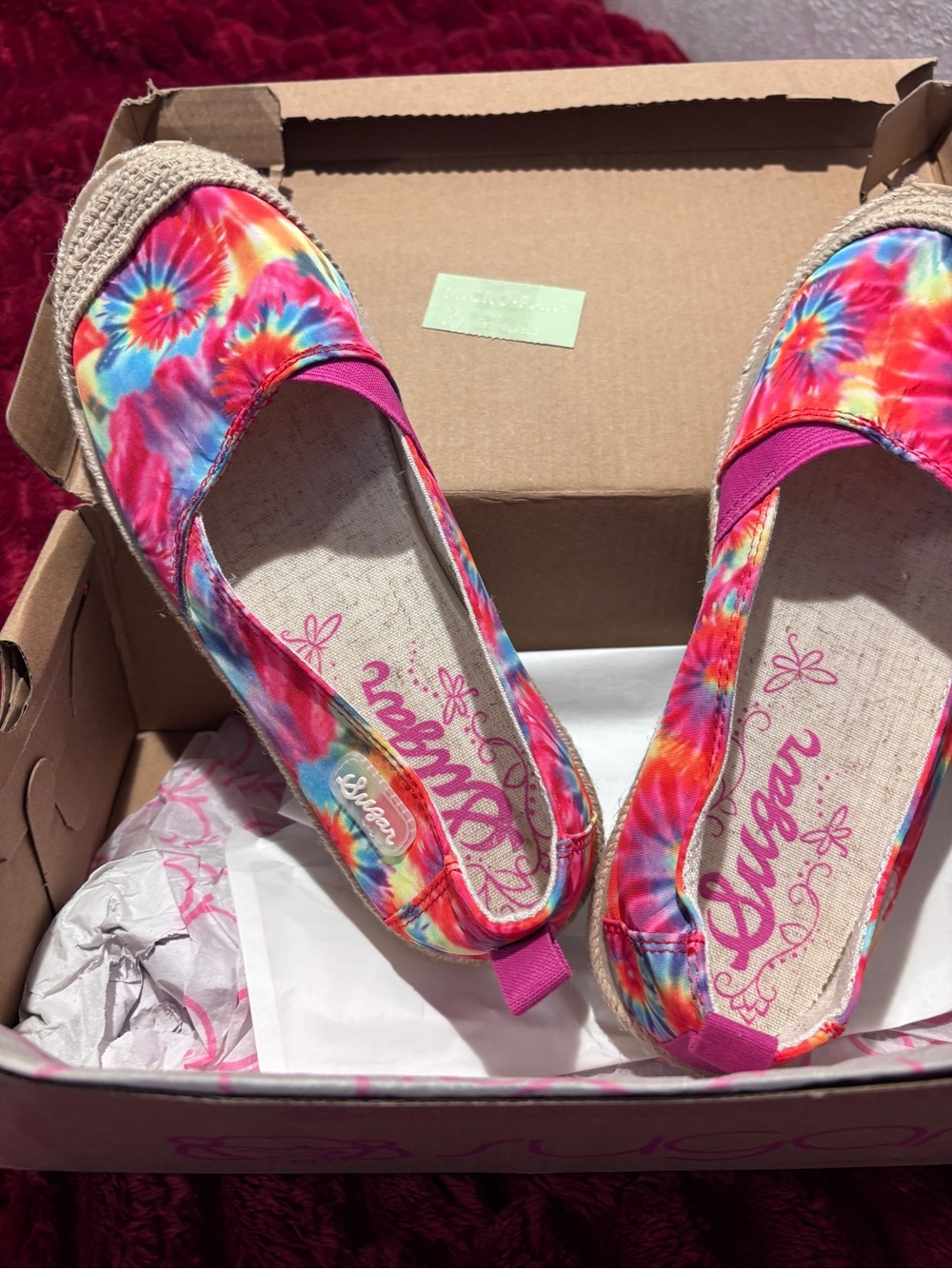 Sugar Evermore Summer Women’s Tie Dye Espadrille Flats in Pink Blue Yellow Sz 8